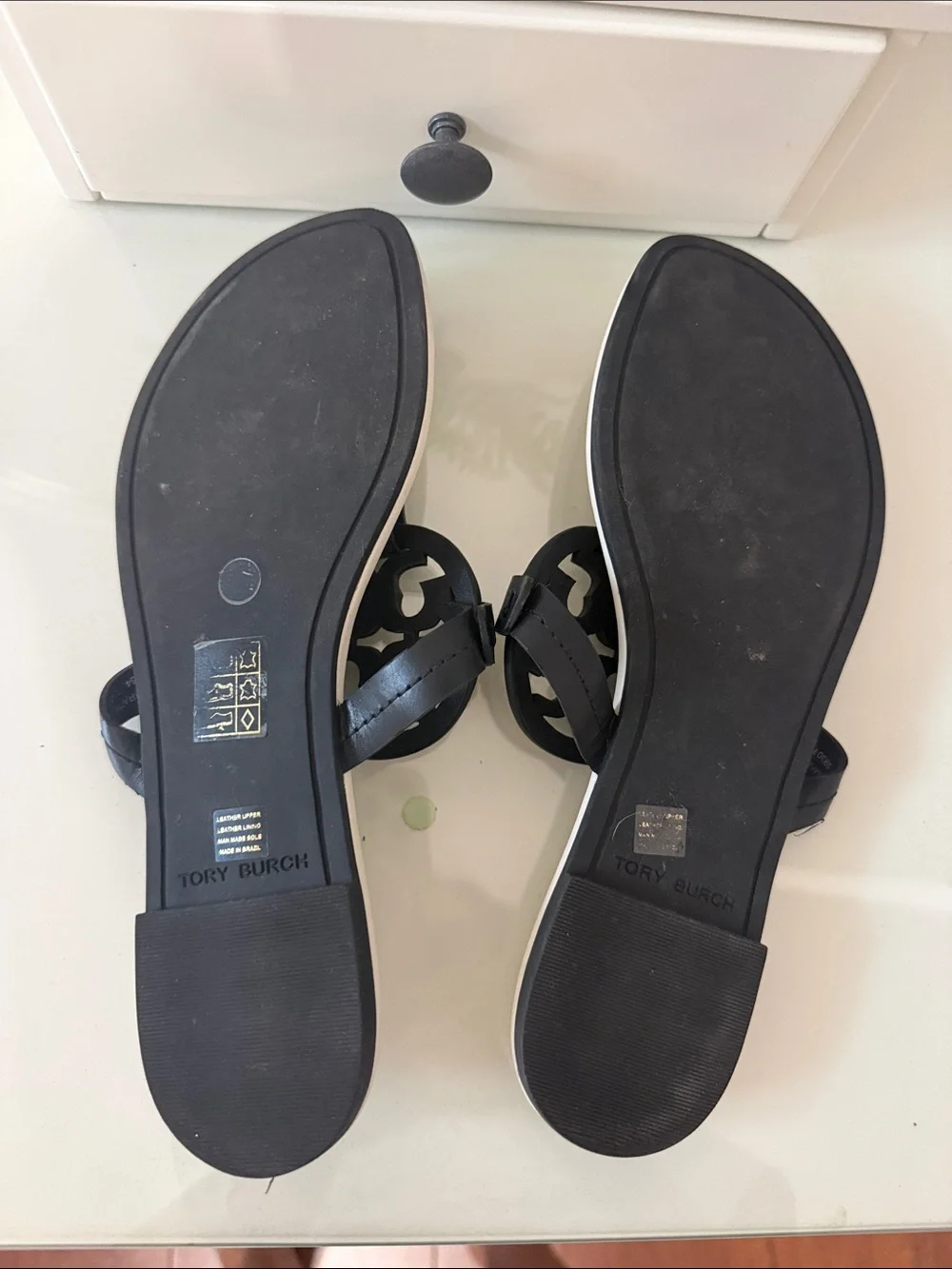 Tory Burch Black and off white Miller  Logo Thong Sandals
